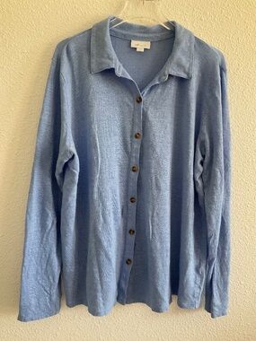 J. Jill Love Linen Woman’s Button Up Shirt - Blue - L